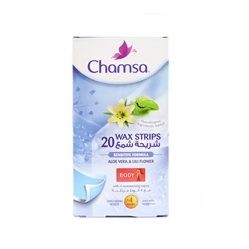 Chamsa Sensitive Formula with Aloe Vera & Lili Flower Body Wax Strips, 20 Count