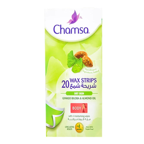 Chamsa Normal & Dry Skin Ginkgo Biloba& Almond Oil Body Wax Strips, 20 Count