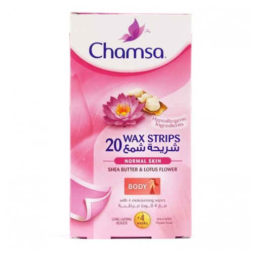 Chamsa Body Wax Strips Hypoallergenic Normal Skin Shea Butter And Lotus Flowers 20 Strips