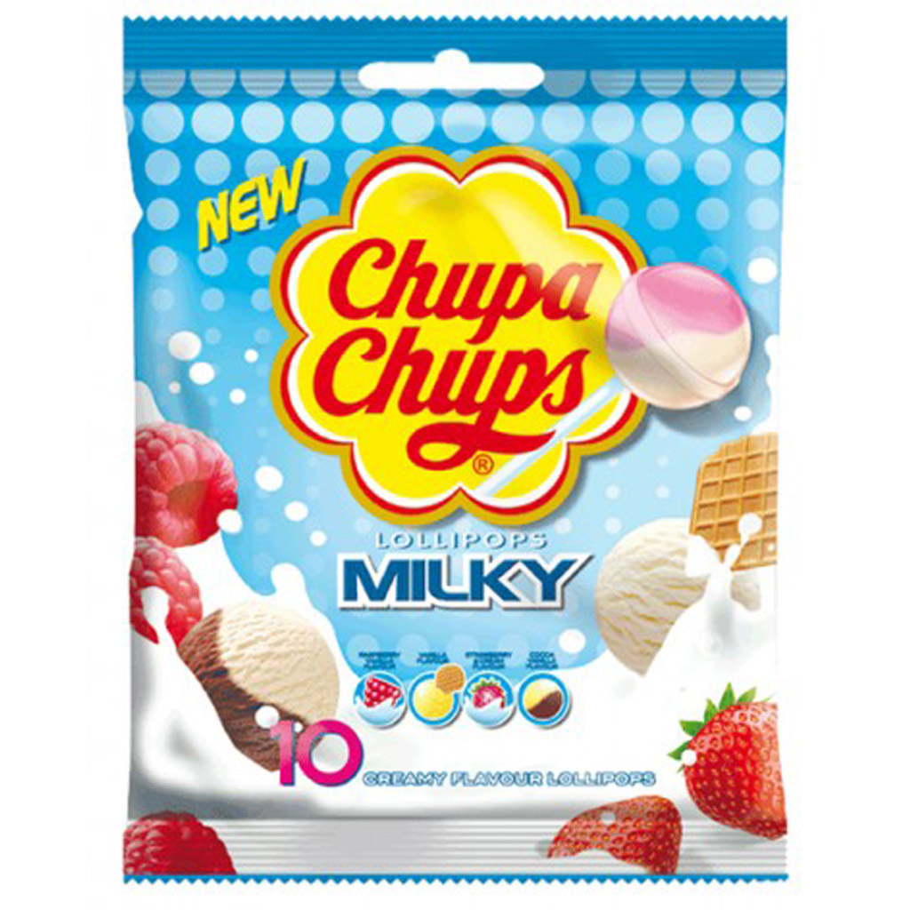 Chupa Chups Assorted Milky Flavour Lollipops 120G 10Pcs