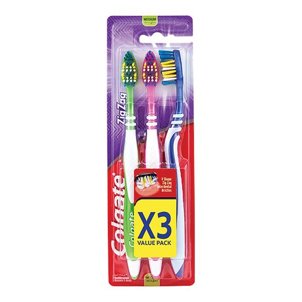 Colgate ZigZag with Tongue Cleaner Medium Toothbrush 3 Pcs