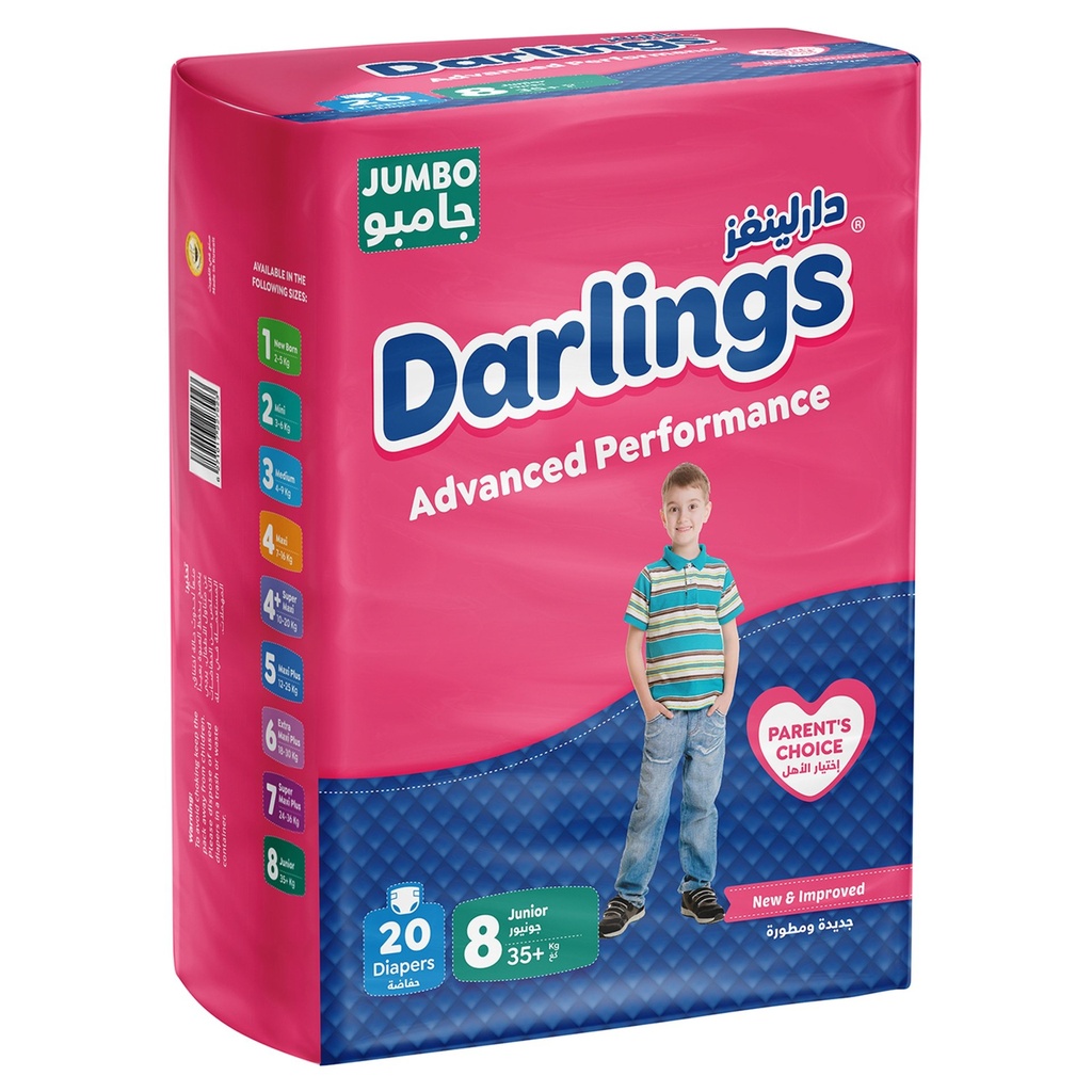 Darlings Advanced Performance Diapers Size- 8 Jumbo Junior 35+Kg 20 pcs