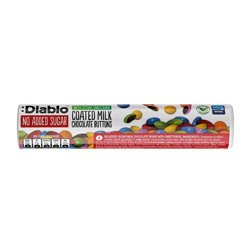 Diablo Milk Chocolate Button No Added Sugar (Stevia) - Tube 22 G