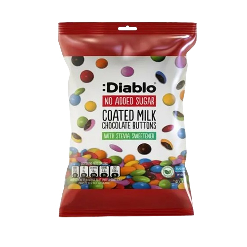 Diablo No Added Sugar Coated Milk Chocolate Buttons Stevia 40 g