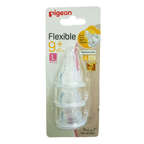 Pigeon Flexible Nipple Soft & Elastic Slim Neck Large | 3 Pcs