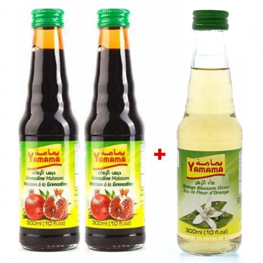 Yamama Grenadine Molasses 300 Ml 2 Pcs + Orange Blossom Water 300 Ml Free Special Offer