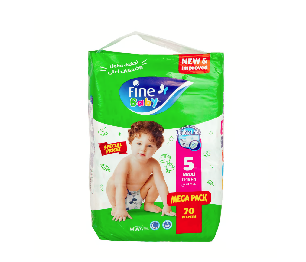 Fine Baby Mega Size 5 Maxi Diapers, 70 Diapers