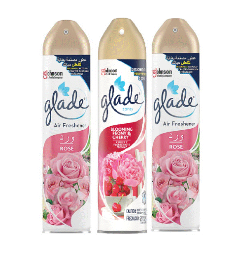 Glade Blooming Peony & Cherry Scent Air Freshener Spray, 300ml + Rose Scent Air freshener Spray, 2x300ml