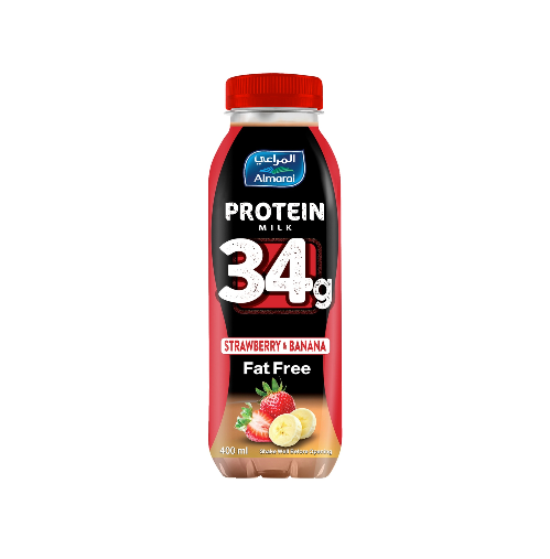 Almarai Protien Milk Strawberry & Banana Fat Free 400 Ml