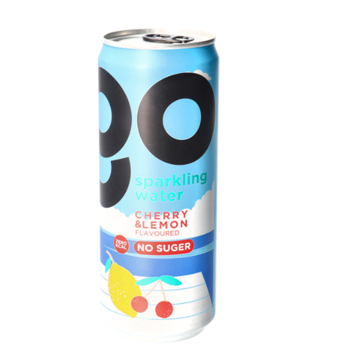 Go Sparkling Drink. Carbonated. Cherry & Lemon . Zero Sugar. Zero Calories 330 Ml 