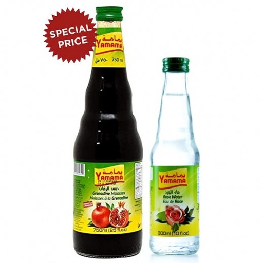 Yamama Grenadine Molasses 750 ml + Rose Water 300 ml Special Offer 