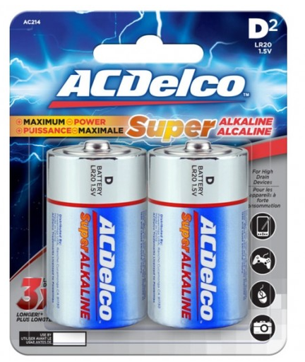 Ac Delco Alkaline D-2 Batteries 2 Pcs 