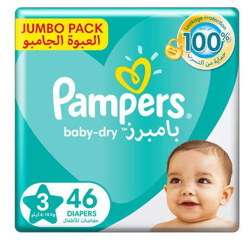 Pampers Baby-Dry Diapers Size 3, 6-10Kg With Leakage Protection 46Pcs [Saudi Arabia]