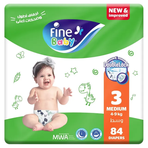 Fine Baby Diapers, Doublelock Technology, Size 3, Medium 4 Ndash 9Kg, Mega Pack Of 84 Diapers 