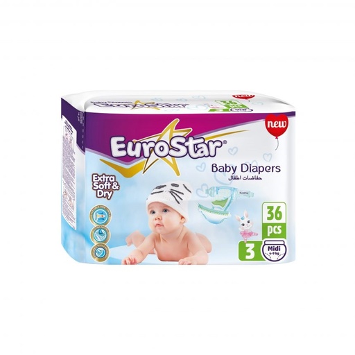 Euro Star Baby Diapers No. 3 36 Diapers (4-9Kg) 